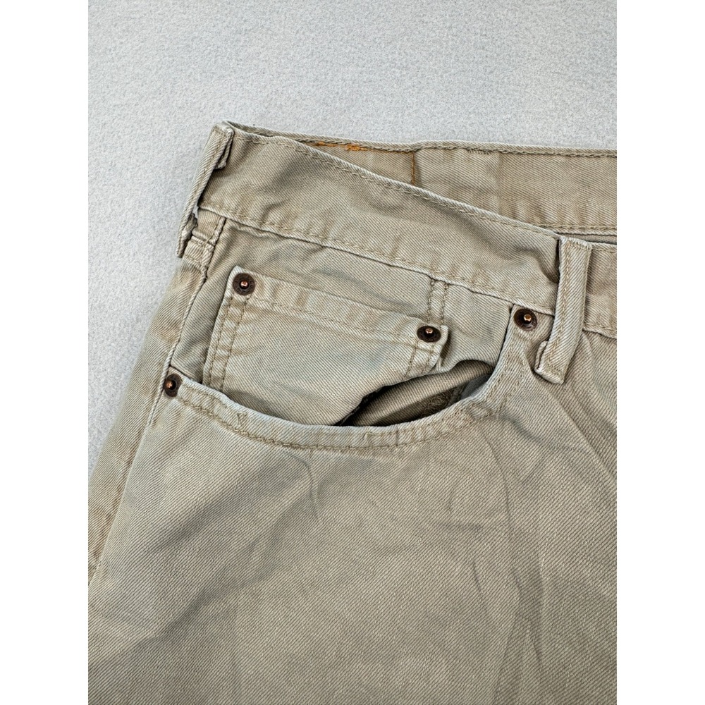 Distressed Levis 505 Regular Fit Khaki Tan Cotton Jeans Mens 38x34 (38x33) - Picture 3 of 13